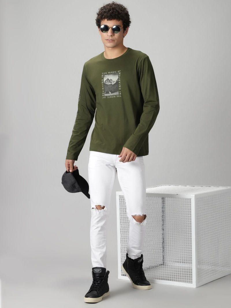 The Hollander Cotton Blend Printed Full Sleeves Round Neck Mens T-Shirt