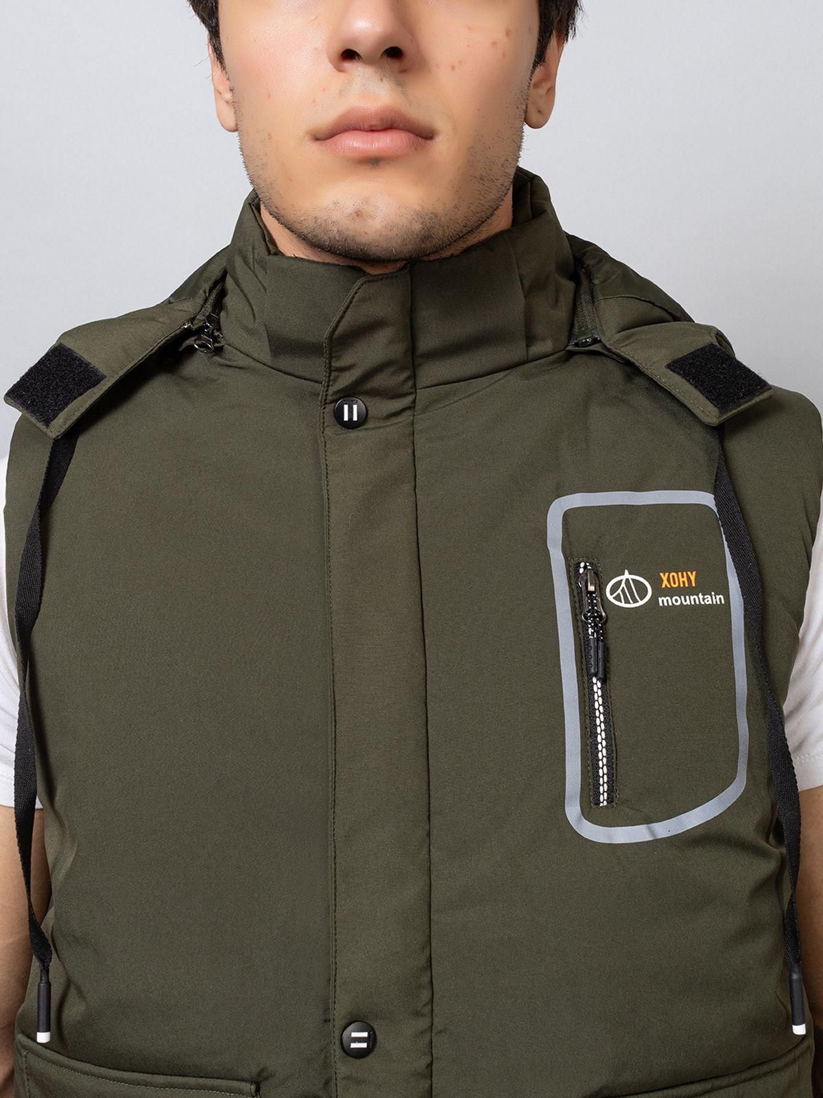 Xohy Men's Sleeveless Olive Hooded Jacket
