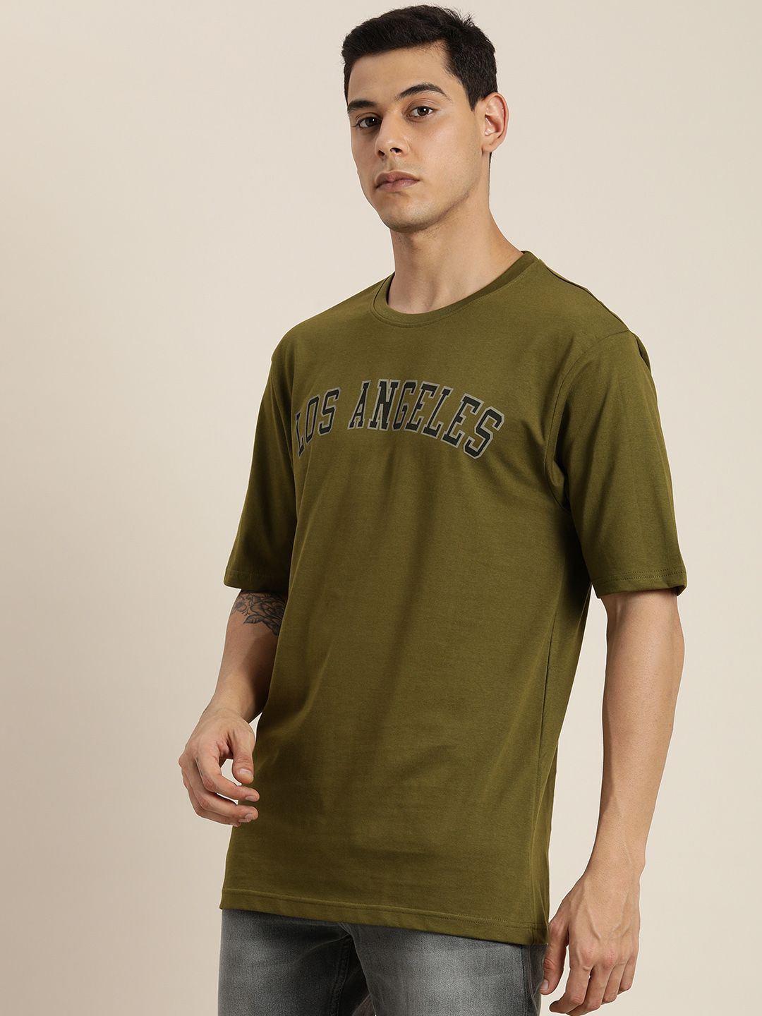Dillinger Olive Typographic Oversized T-Shirt