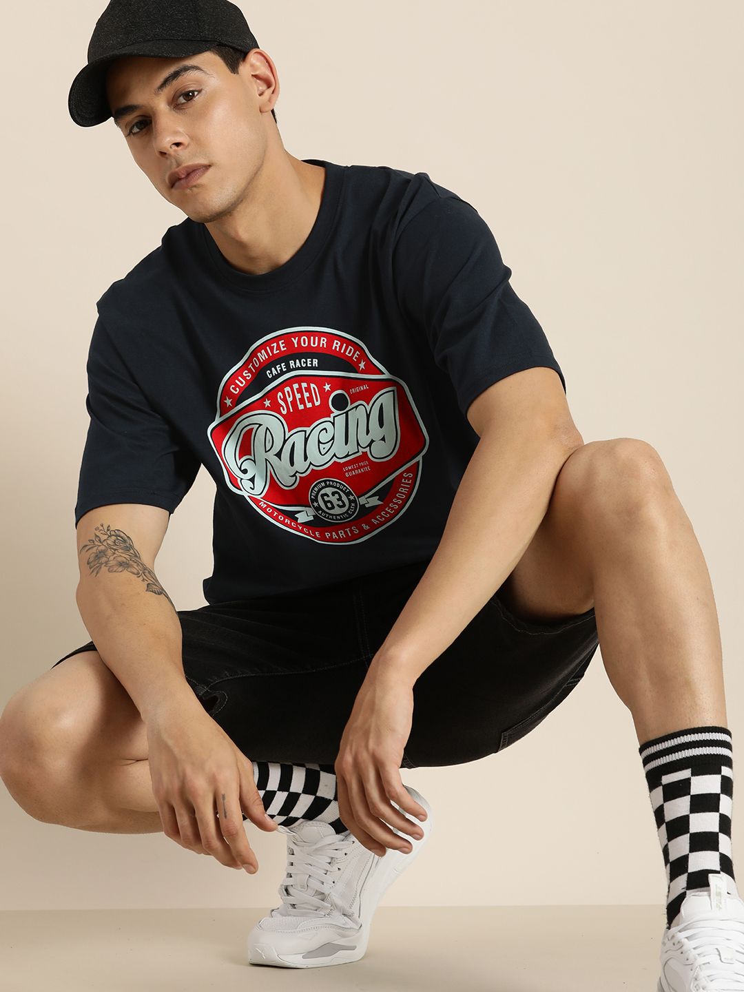 Dillinger Navy Blue Typographic Oversized T-shirt