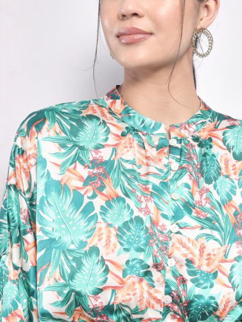 Polyester Tropical Print Balloon Crop Top