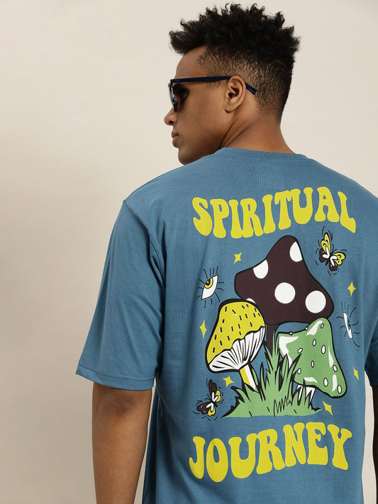 Difference of Opinion Spiritual Journey Blue Graphic Oversized T-Shirt