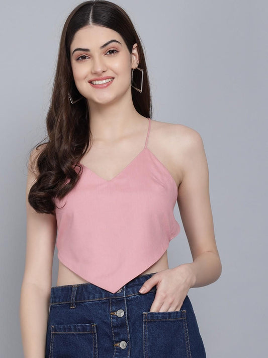 FLAMBOYANT Casual Sleeveless Solid Women Pink Top
