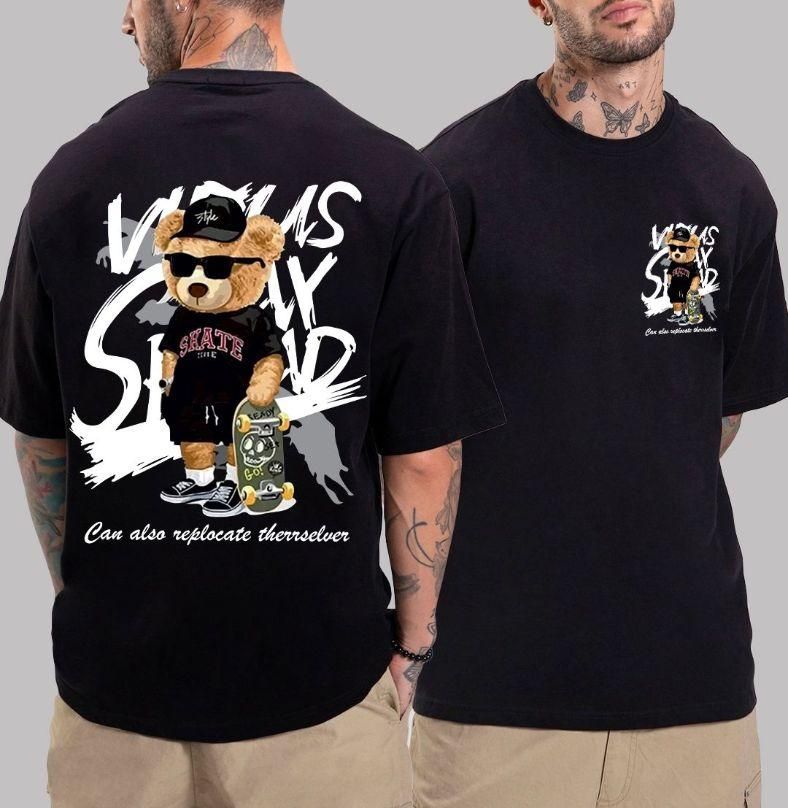 Men's Cotton Black Oversized Graphic Printed T-Shirt