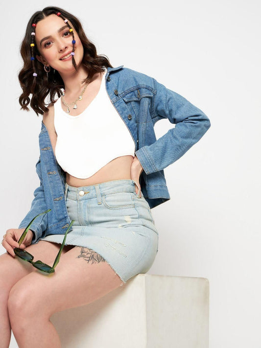 Stretchable Polyester V Neck Sleeveless Crop Top